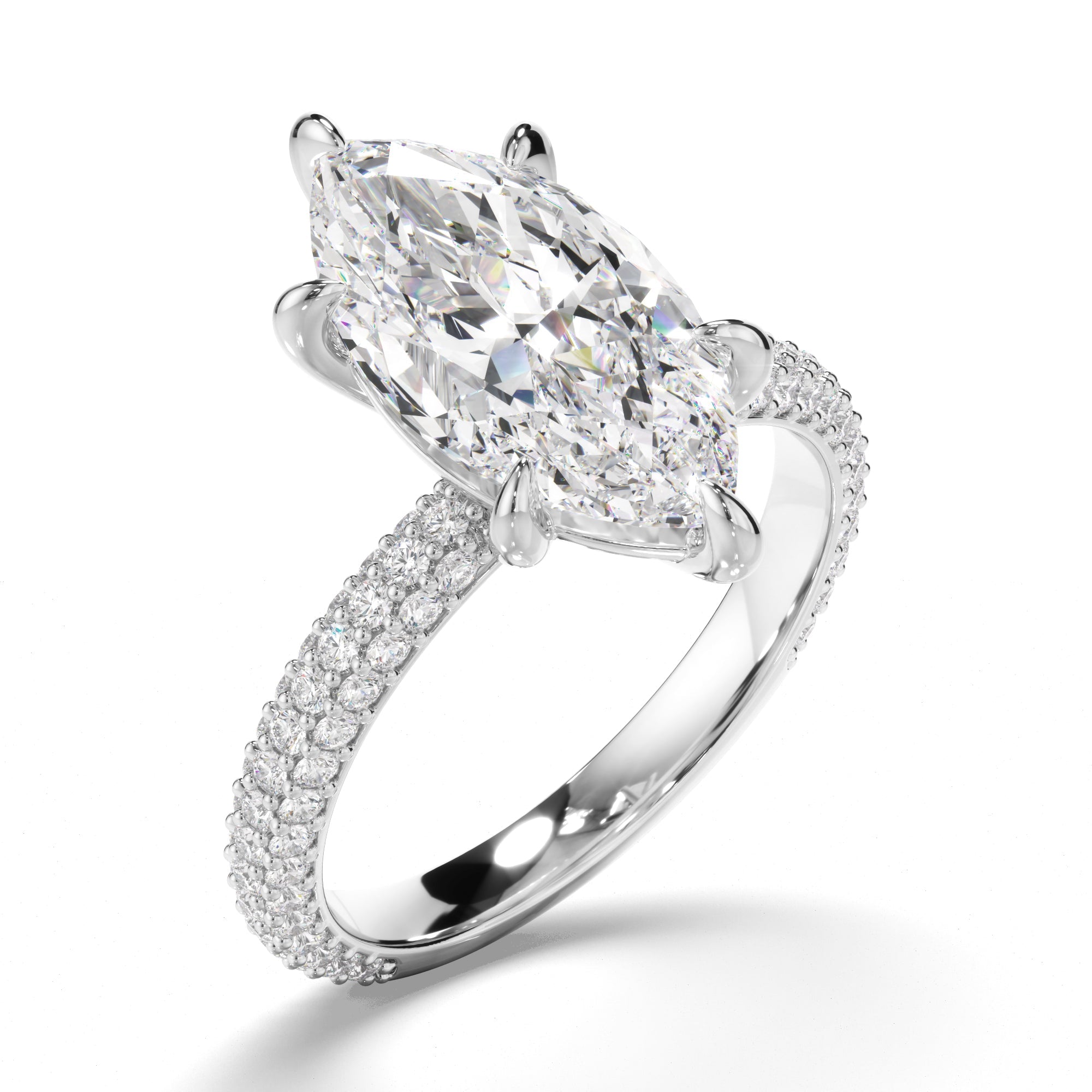 Marquise Cut Diamond Engagement Ring with Diamond Sides