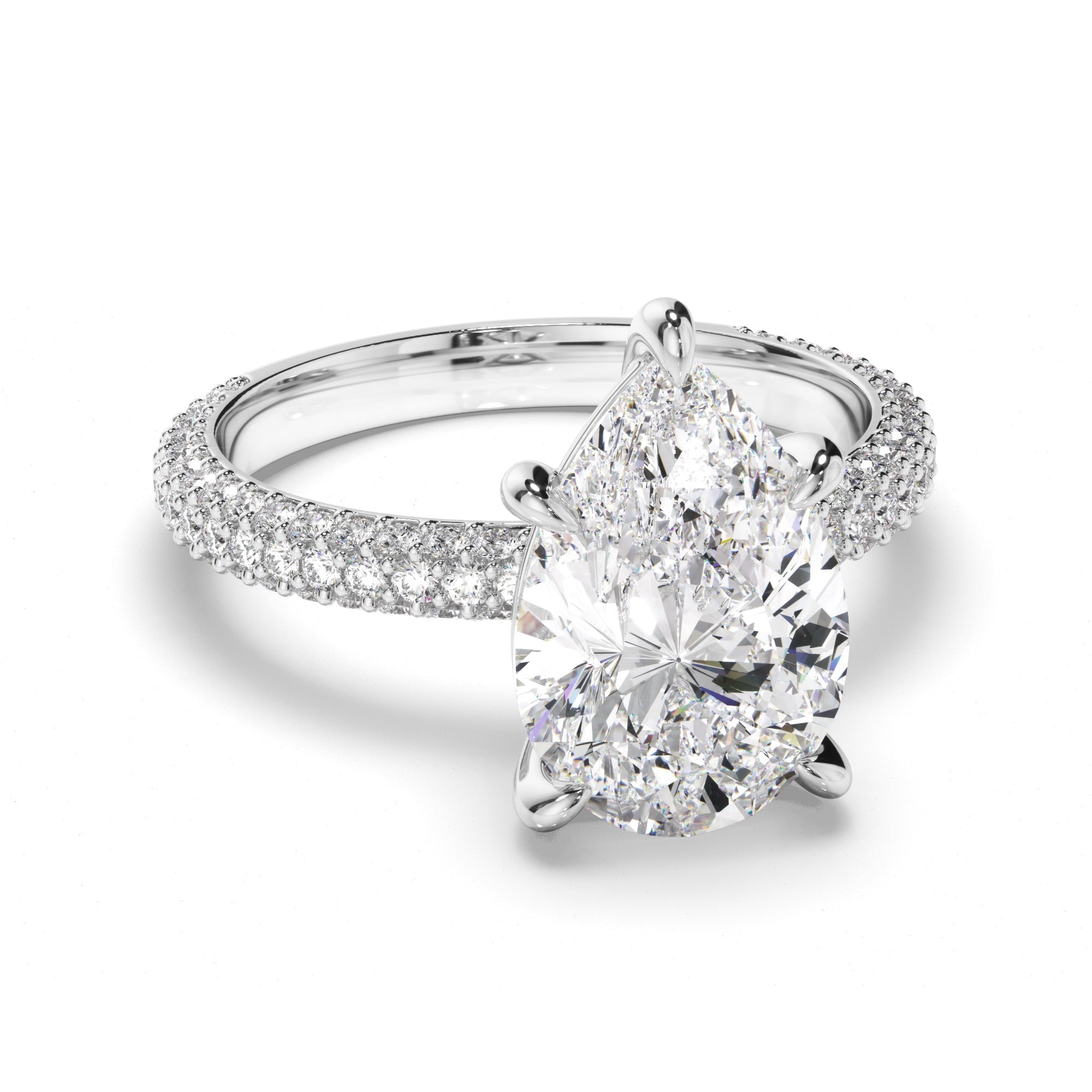 Pear Cut Diamond Engagement Ring with Diamond Sides