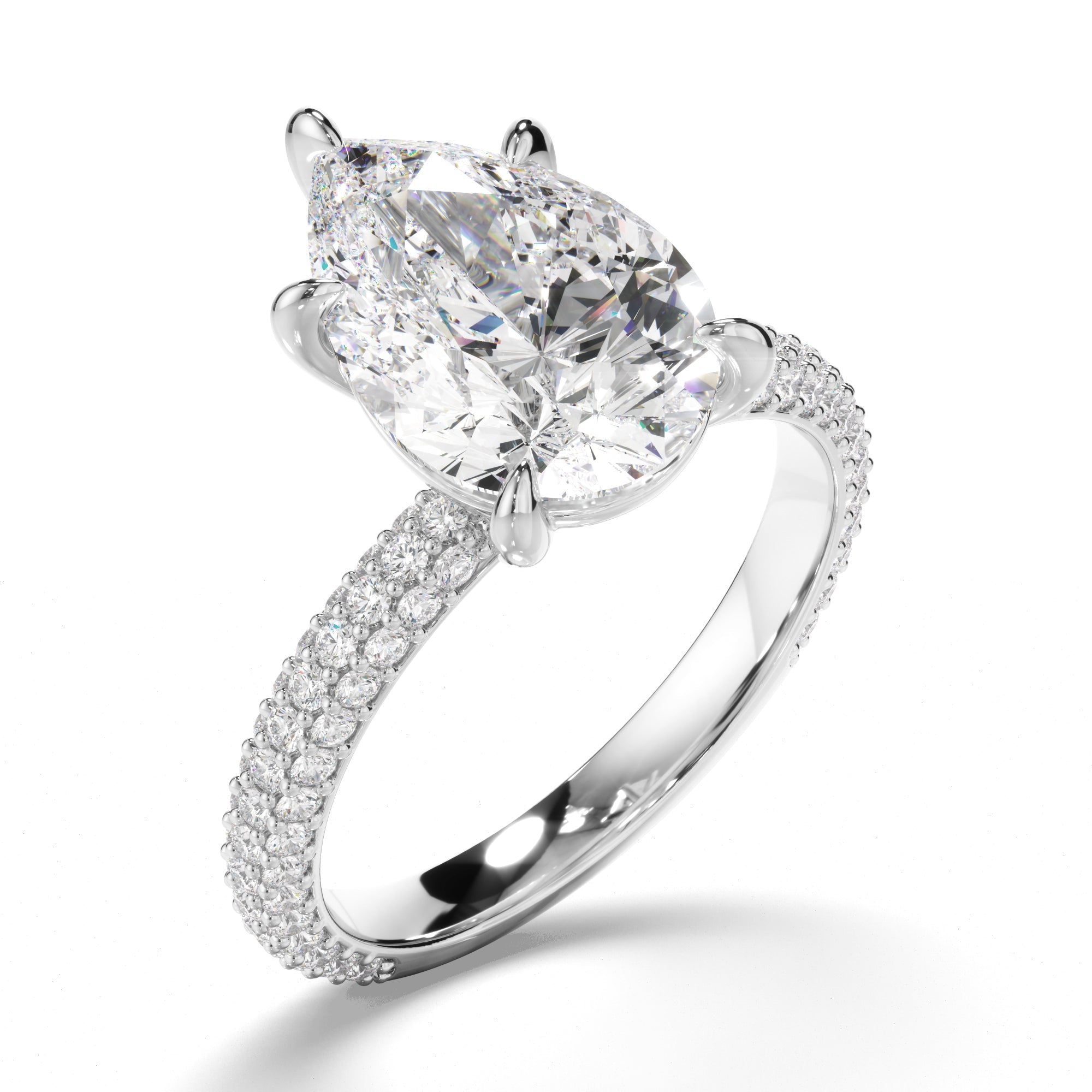 Pear Cut Diamond Engagement Ring with Diamond Sides