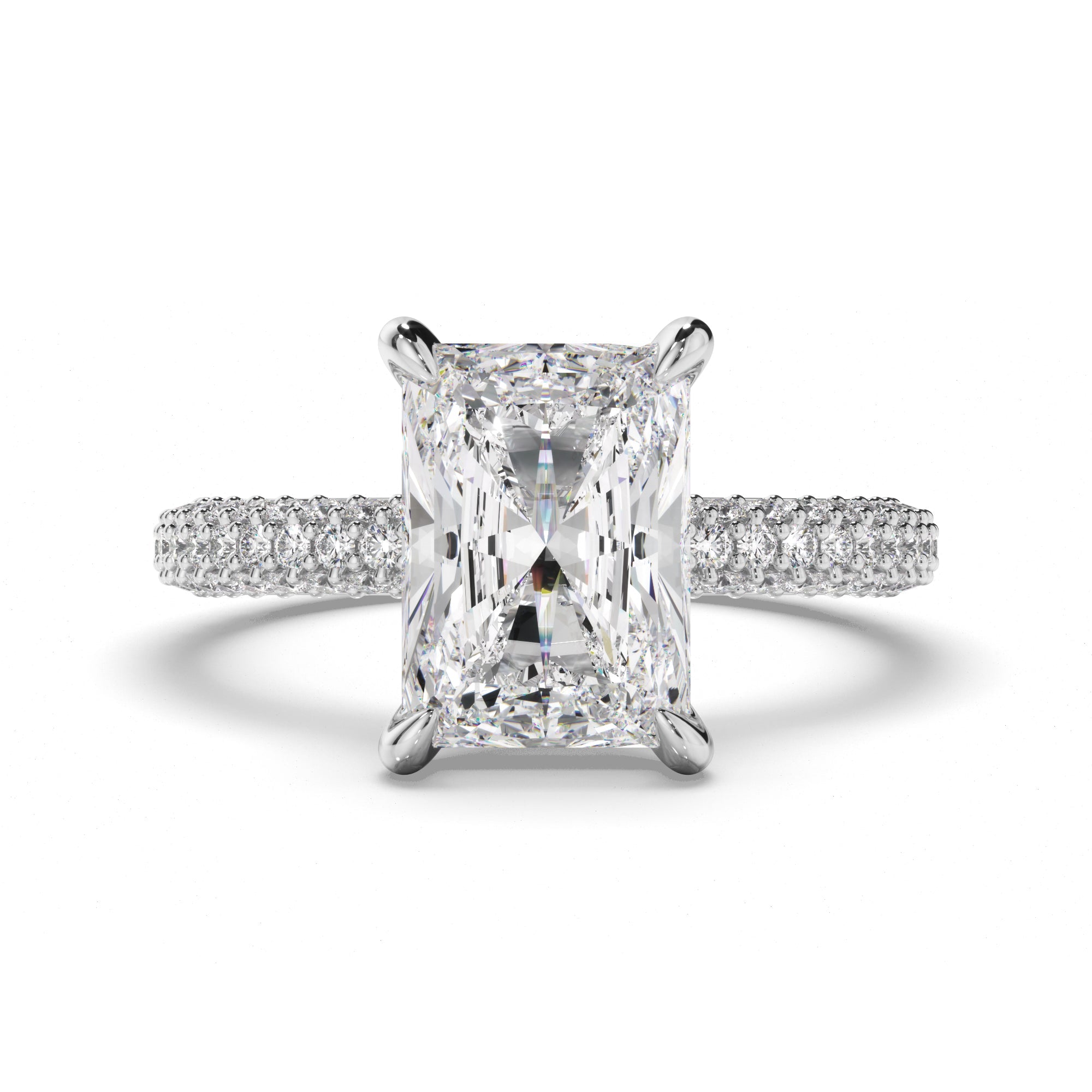 Radiant Cut Diamond Engagement Ring with Diamond Sides