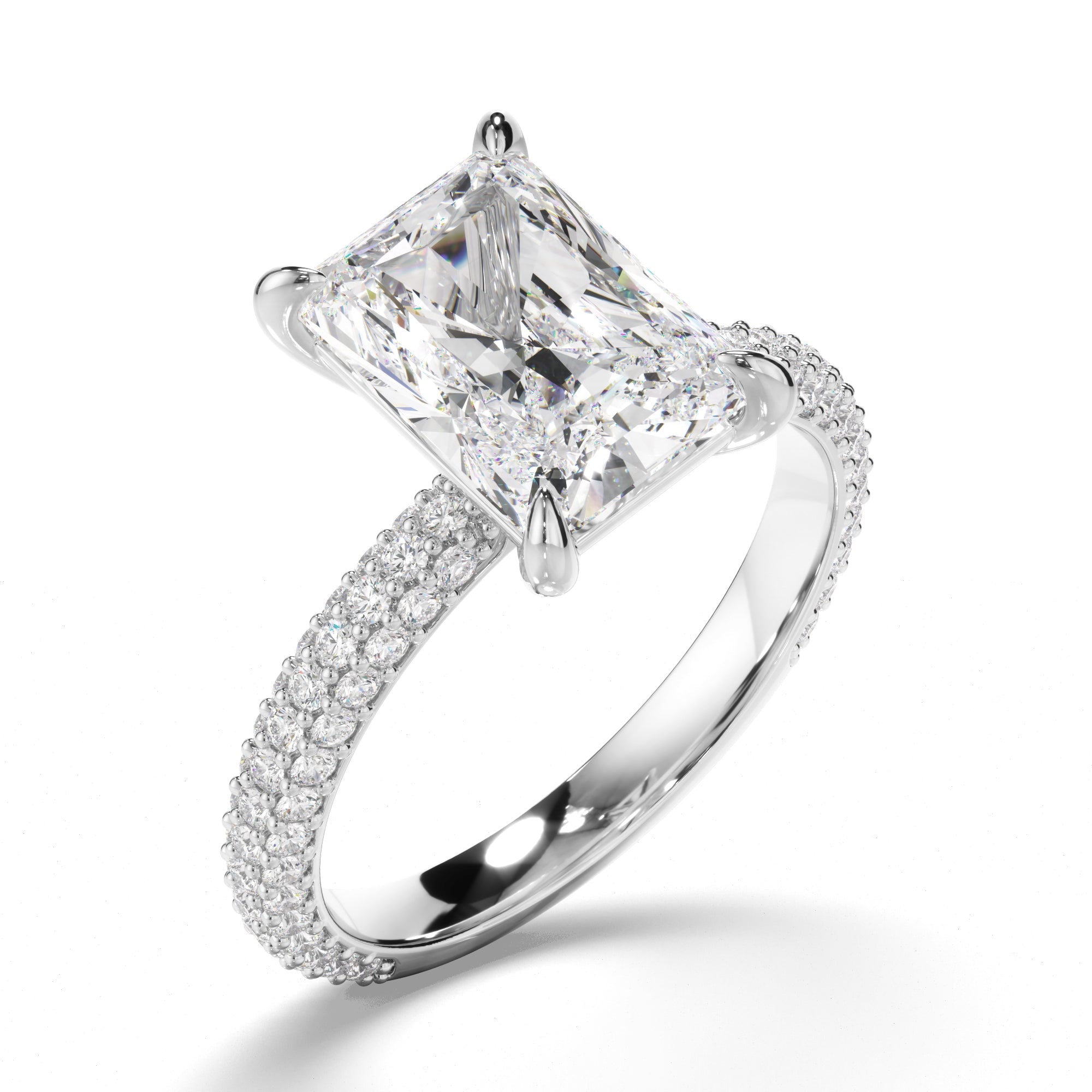 Radiant Cut Diamond Engagement Ring with Diamond Sides