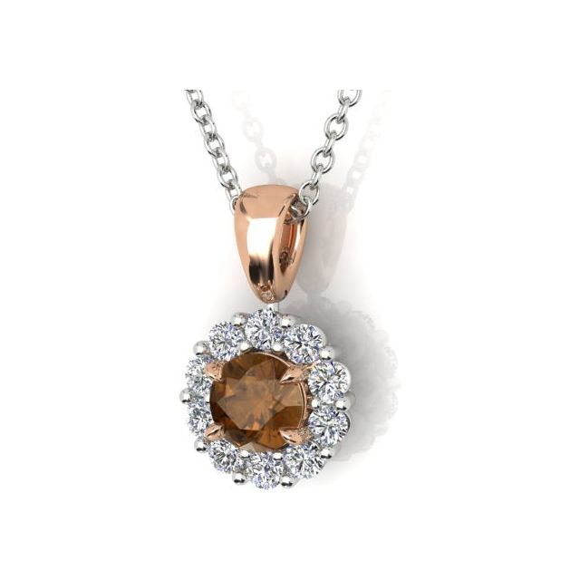 18ct White & Rose Gold Cognac Diamond Halo Pendant