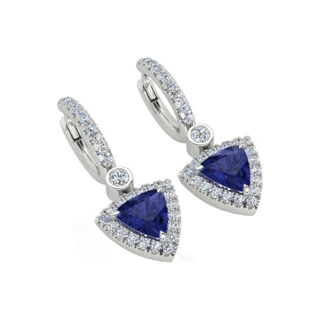 18ct White Gold Tanzanite & Diamond Drop Earrings