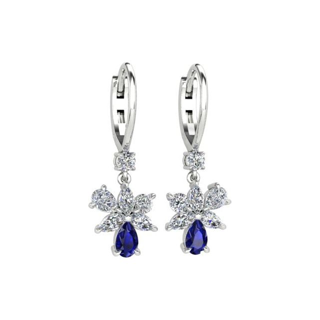 18ct White Gold Sapphire & Diamond Floral Drop Earrings