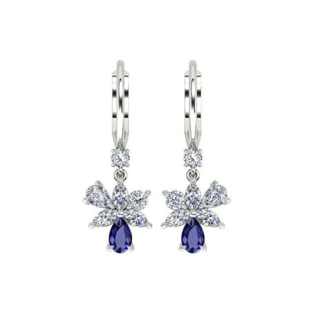 18ct White Gold Sapphire & Diamond Floral Drop Earrings