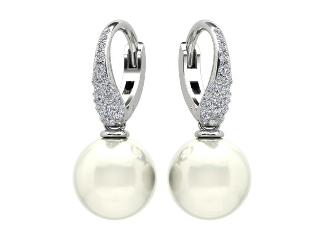 18ct White Gold Pavé Diamond South Sea Pearl Drop Earrings