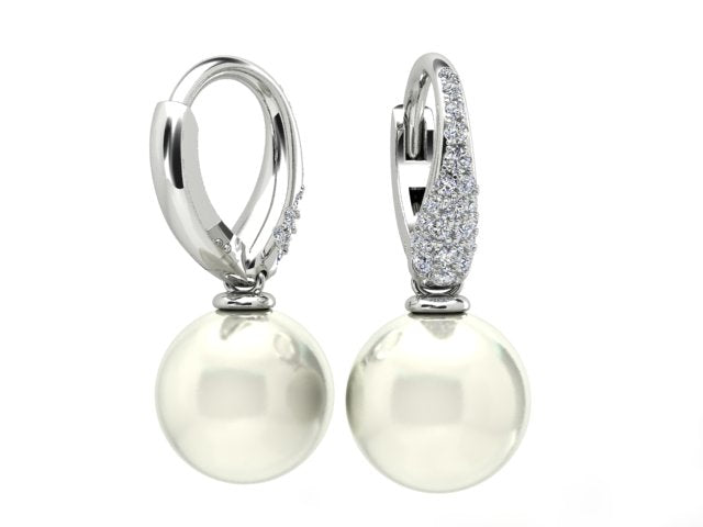 18ct White Gold Pavé Diamond South Sea Pearl Drop Earrings