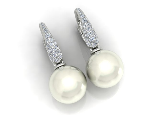 18ct White Gold Pavé Diamond South Sea Pearl Drop Earrings