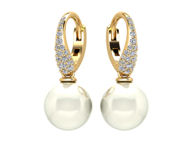 18ct Yellow Gold Pavé Diamond South Sea Pearl Drop Earrings