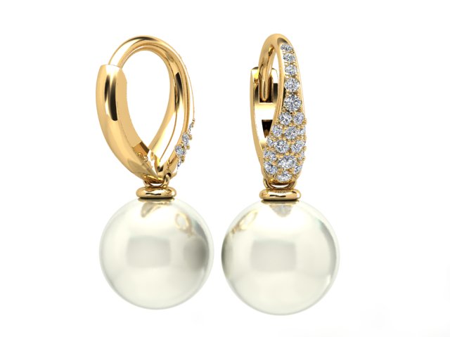 18ct Yellow Gold Pavé Diamond South Sea Pearl Drop Earrings