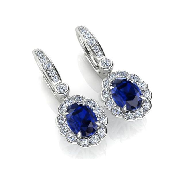 18ct White Gold Tanzanite & Diamond Set Halo Drop Earrings