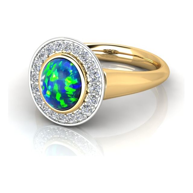 18ct Yellow & White Gold 1.06ct Opal & Diamond Dress Ring