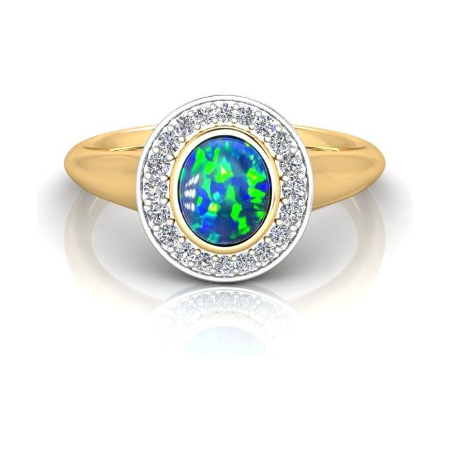 18ct Yellow & White Gold 1.06ct Opal & Diamond Dress Ring