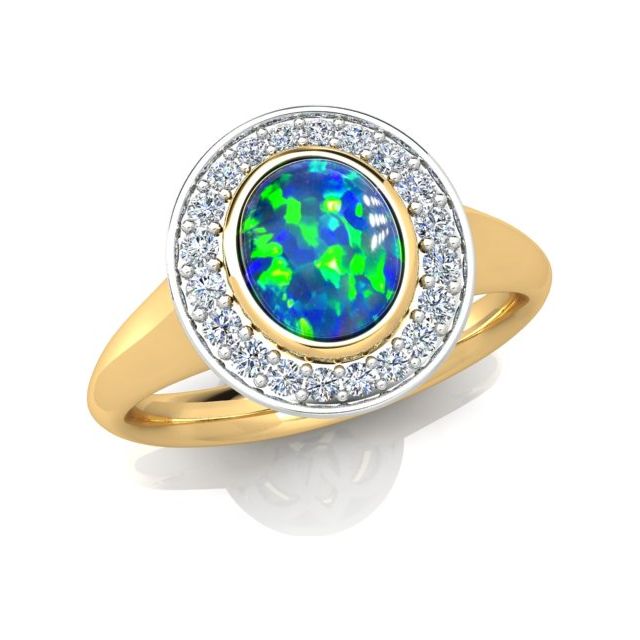 18ct Yellow & White Gold 1.06ct Opal & Diamond Dress Ring