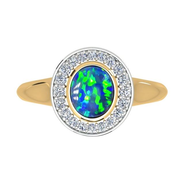 18ct Yellow & White Gold 1.06ct Opal & Diamond Dress Ring