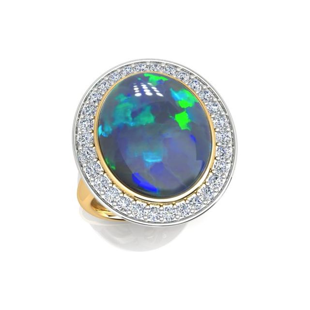 18ct Yellow & White Gold 8.25ct Opal & Diamond Dress Ring