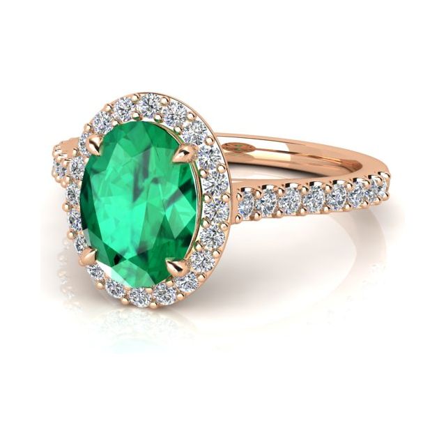 18ct Rose Gold 1.69ct Emerald & Diamond Halo-Style Dress Ring