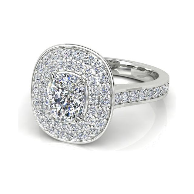 Platinum 1.80ct Double-Halo Cushion Diamond Engagement Ring