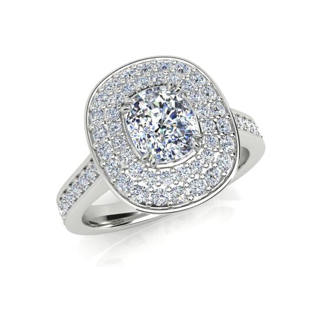 Platinum 1.80ct Double-Halo Cushion Diamond Engagement Ring
