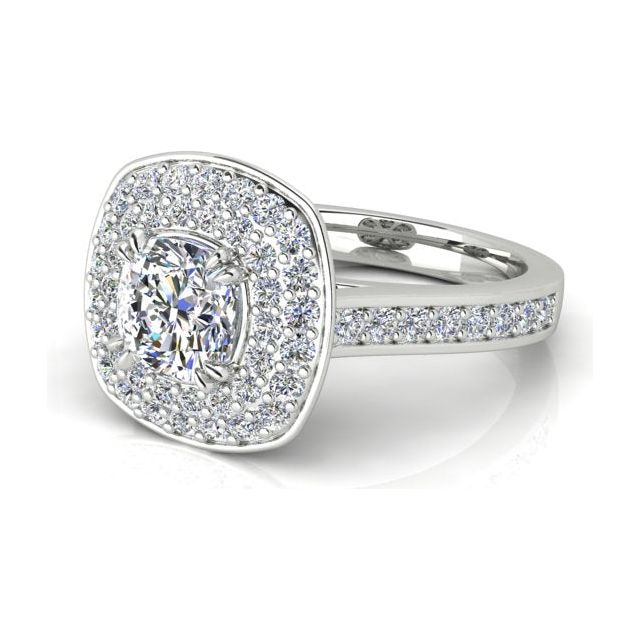 Platinum 1.57ct Double-Halo Cushion Diamond Engagement Ring