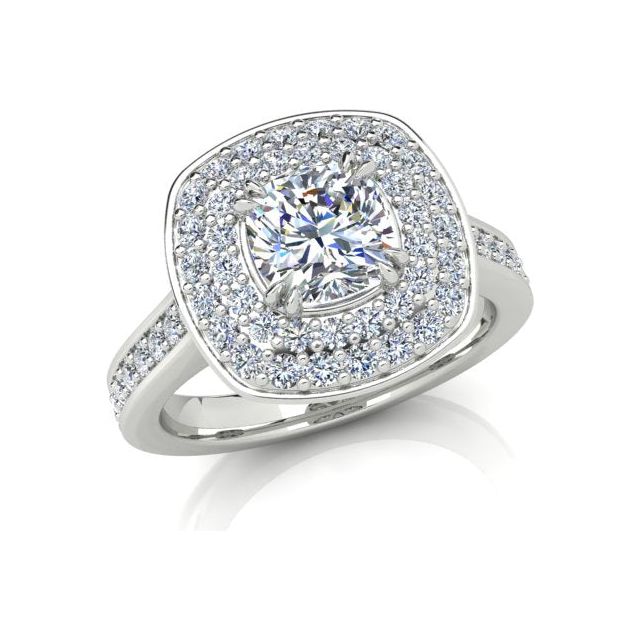 Platinum 1.57ct Double-Halo Cushion Diamond Engagement Ring