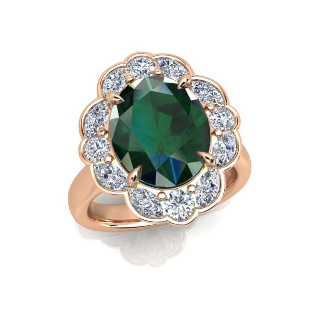 18ct Rose Gold 5.16ct Sapphire & Diamond Halo-Style Dress Ring