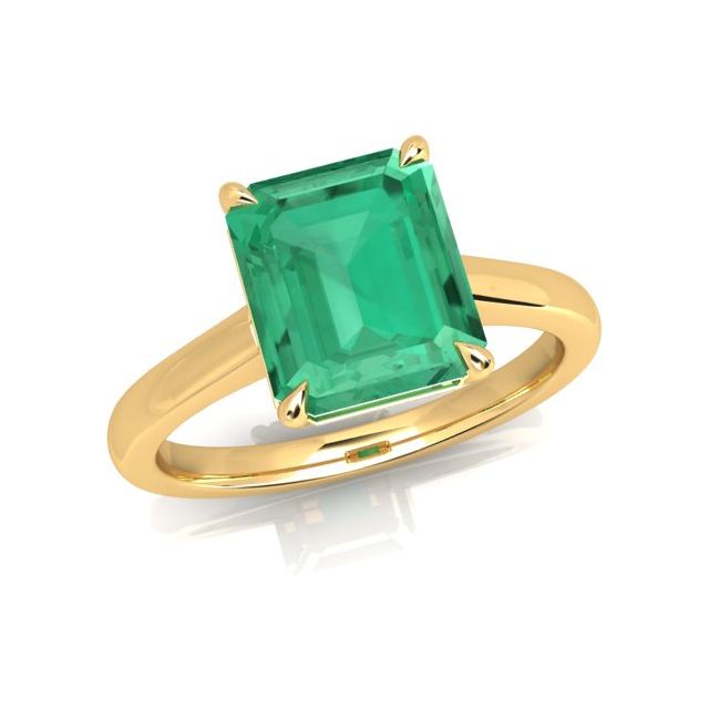 18ct Yellow Gold 4-Claw 3.07ct Solitaire Emerald Dress Ring