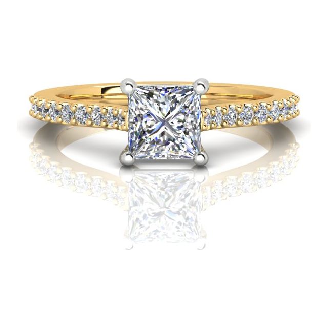 18ct Yellow Gold & Platinum 1.19ct 4-Claw Princess Cut Diamond Engagement Ring