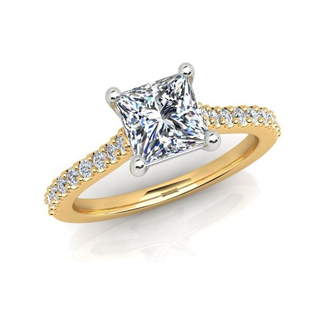 18ct Yellow Gold & Platinum 1.19ct 4-Claw Princess Cut Diamond Engagement Ring