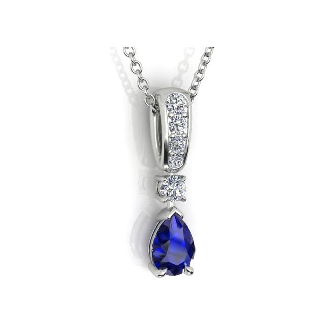 18ct White Gold Pear Australian Sapphire & Diamond Pendant