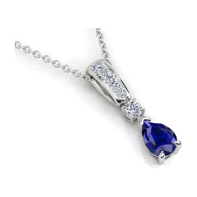 18ct White Gold Pear Australian Sapphire & Diamond Pendant