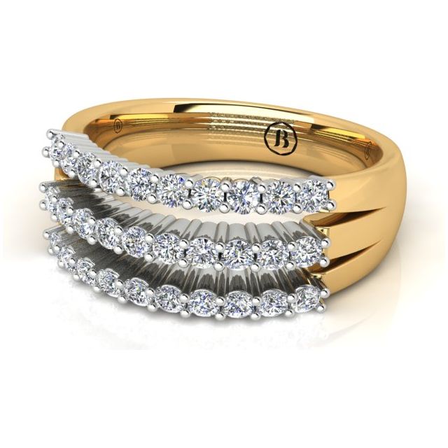18ct Yellow & White Gold 0.60ct 3-Band Diamond Anniversary Ring