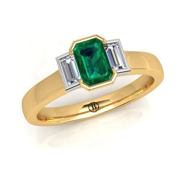 18ct Yellow & White Gold 0.66ct Emerald & Diamond Dress Ring