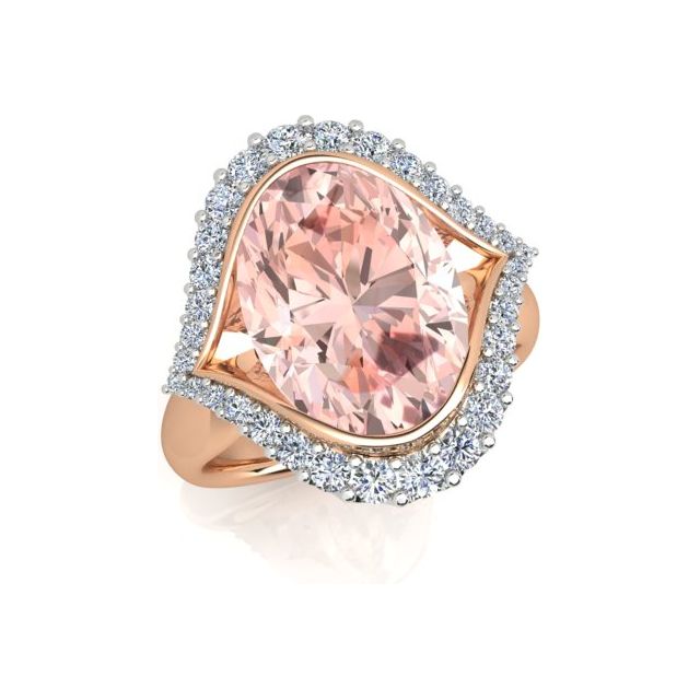 18ct Rose & White Gold 5.60ct Oval Morganite & Diamond Dress Ring