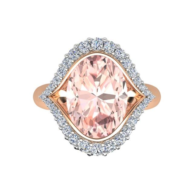 18ct Rose & White Gold 5.60ct Oval Morganite & Diamond Dress Ring