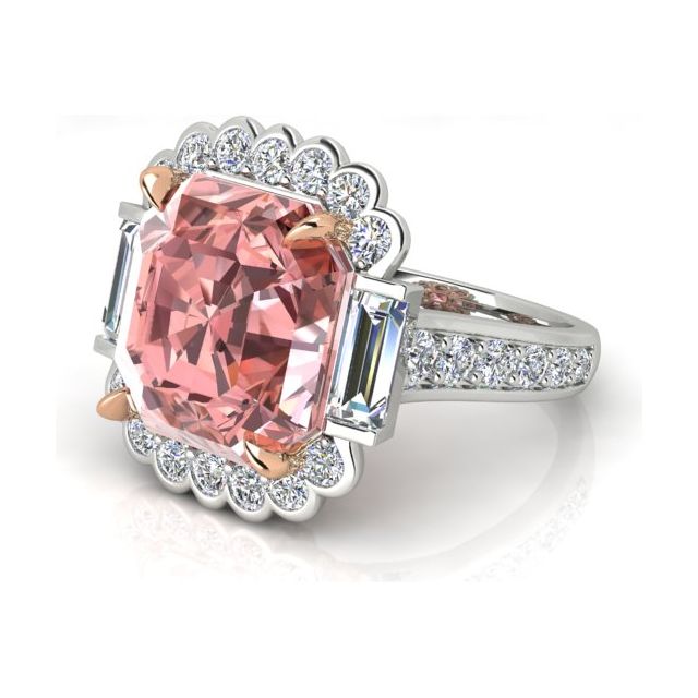 18ct White & Rose Gold 9.26ct Peach Tourmaline & Diamond Dress Ring
