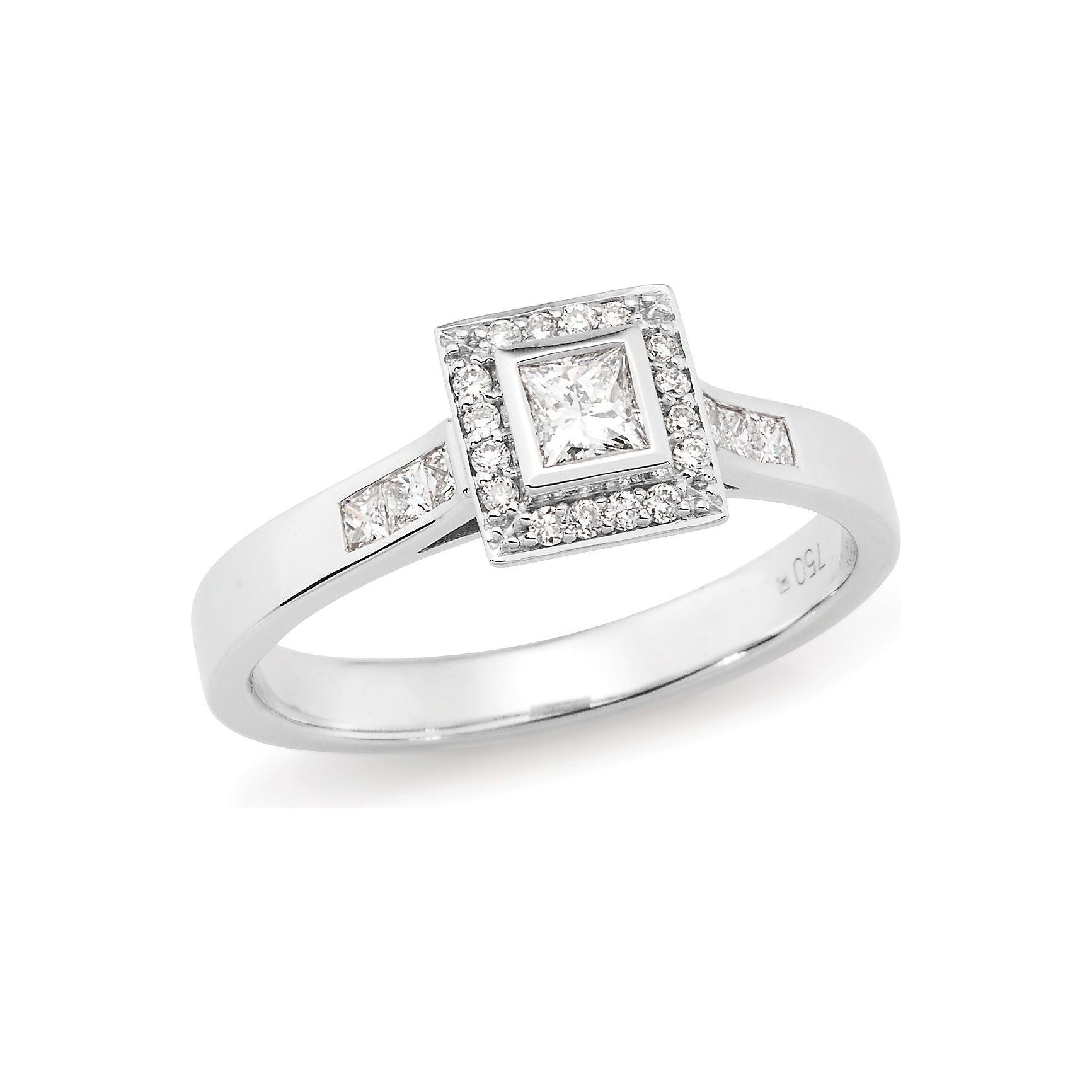 Diamond Set Halo Engagement Ring in 18ct White Gold