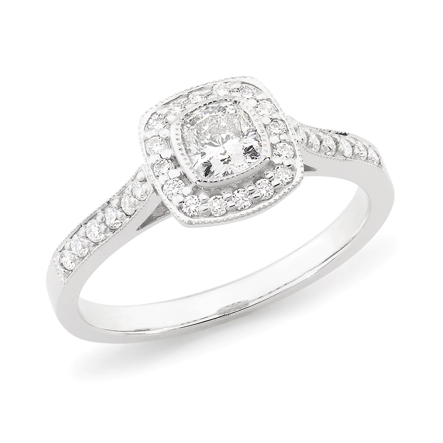 Diamond Set Halo Engagement Ring in 18ct White Gold